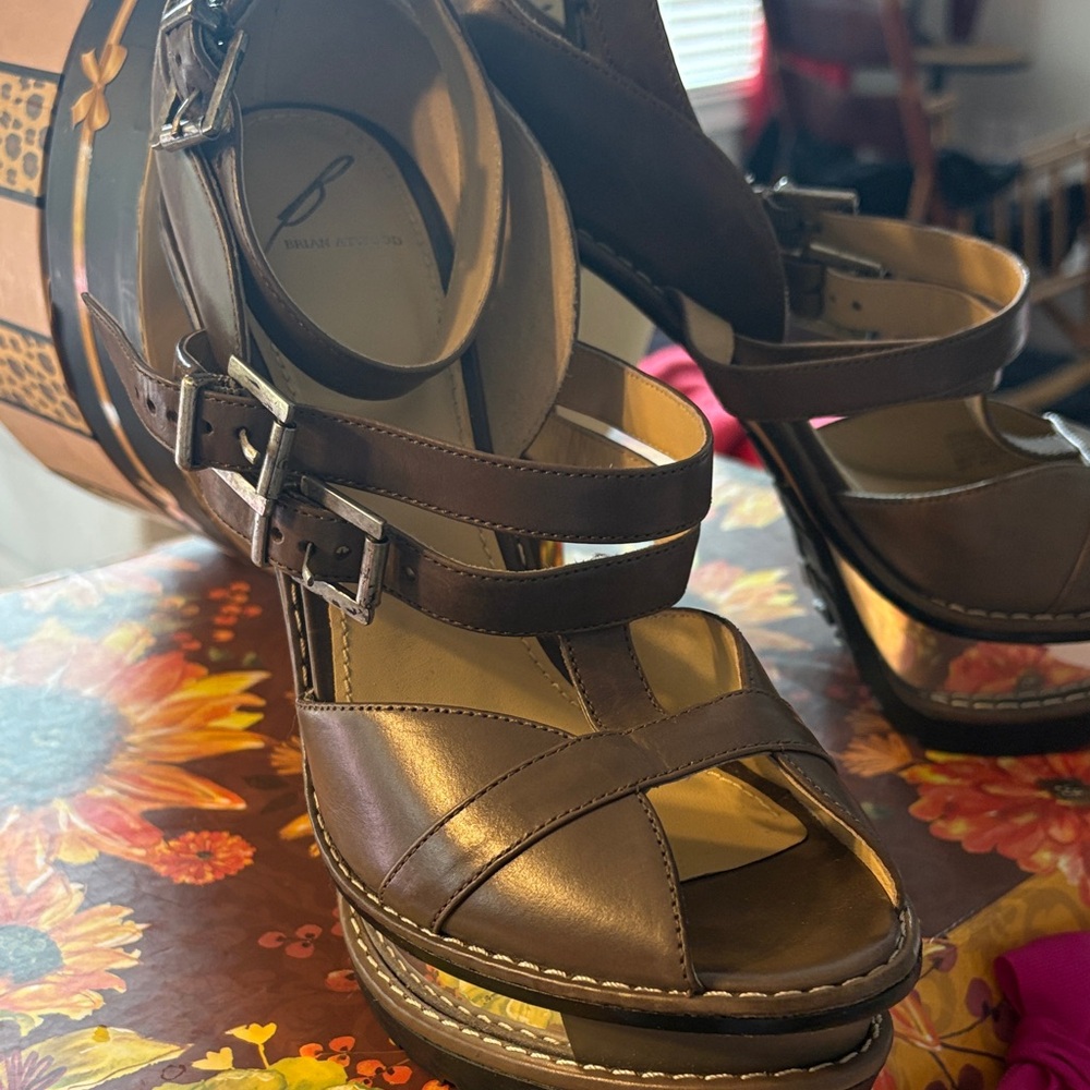 Brian Atwood Taupe Strappy Platform Sandals - Women